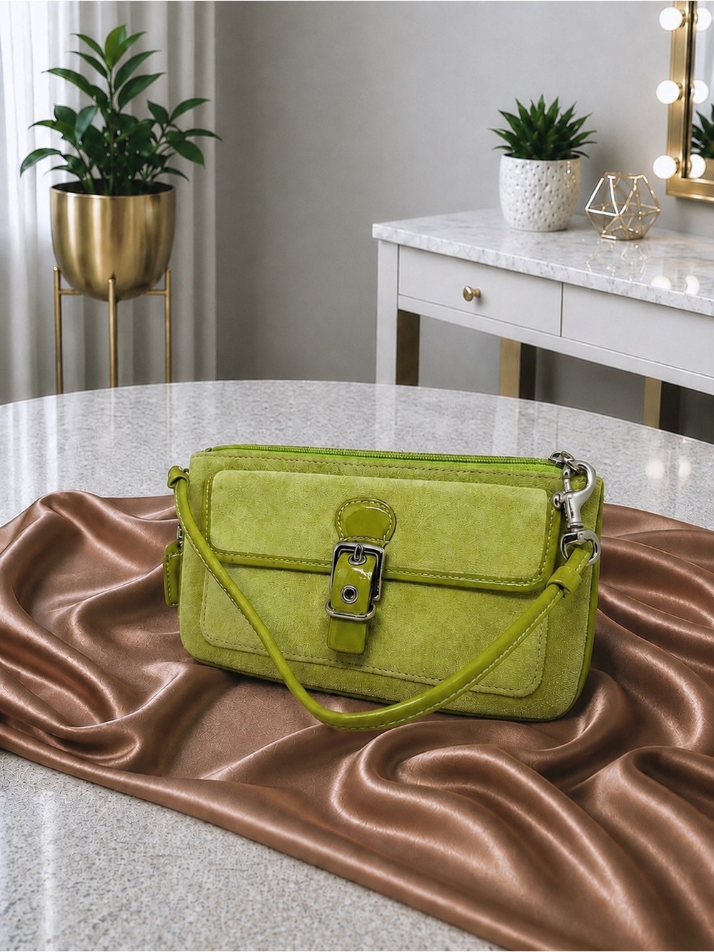 Coach Vintage Lime Green Suede Wristlet